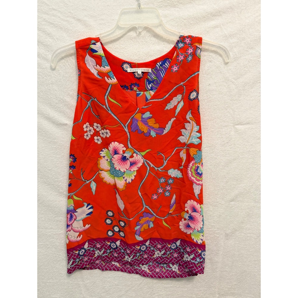Violet + Claire Floral V-Neck Sleeveless Blouse Orange Purple Large